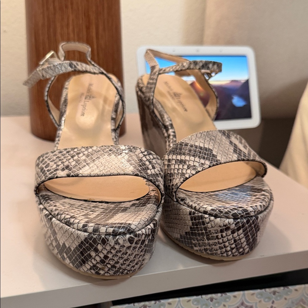 Women's Snake-Print Platform Sandals with Ankle Strap